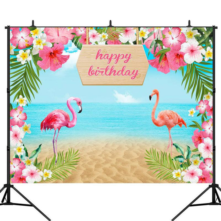 150x100cm 220X150cm Flowers Flamingo Sea Sand Beach Vinyl Backdrops Studio Background Happy Birthday Party Decoration (Plaid#03) - MRSLM