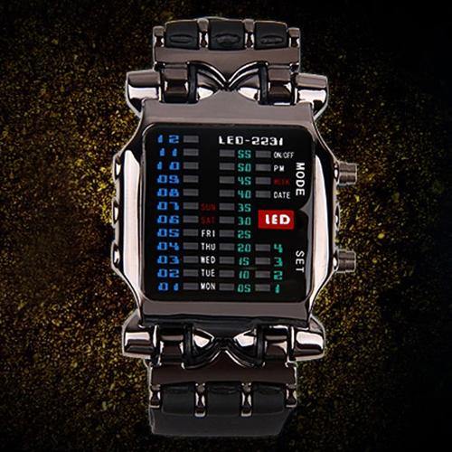 Unisex Binary LED Digital Date Square Dial Casual Sport Plastic Band Wrist Watch - MRSLM