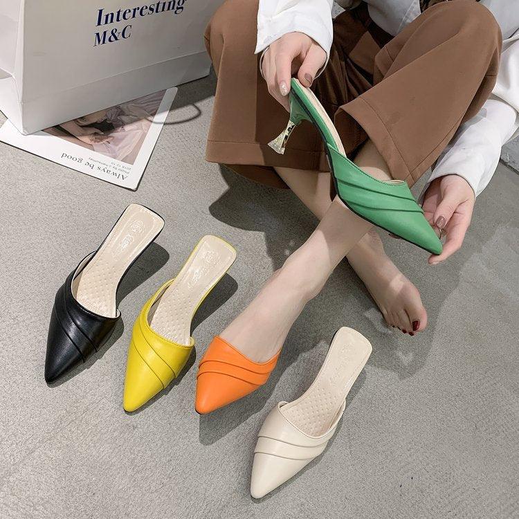 Korean Style Pointed Toe Baotou Half Slippers Women - MRSLM