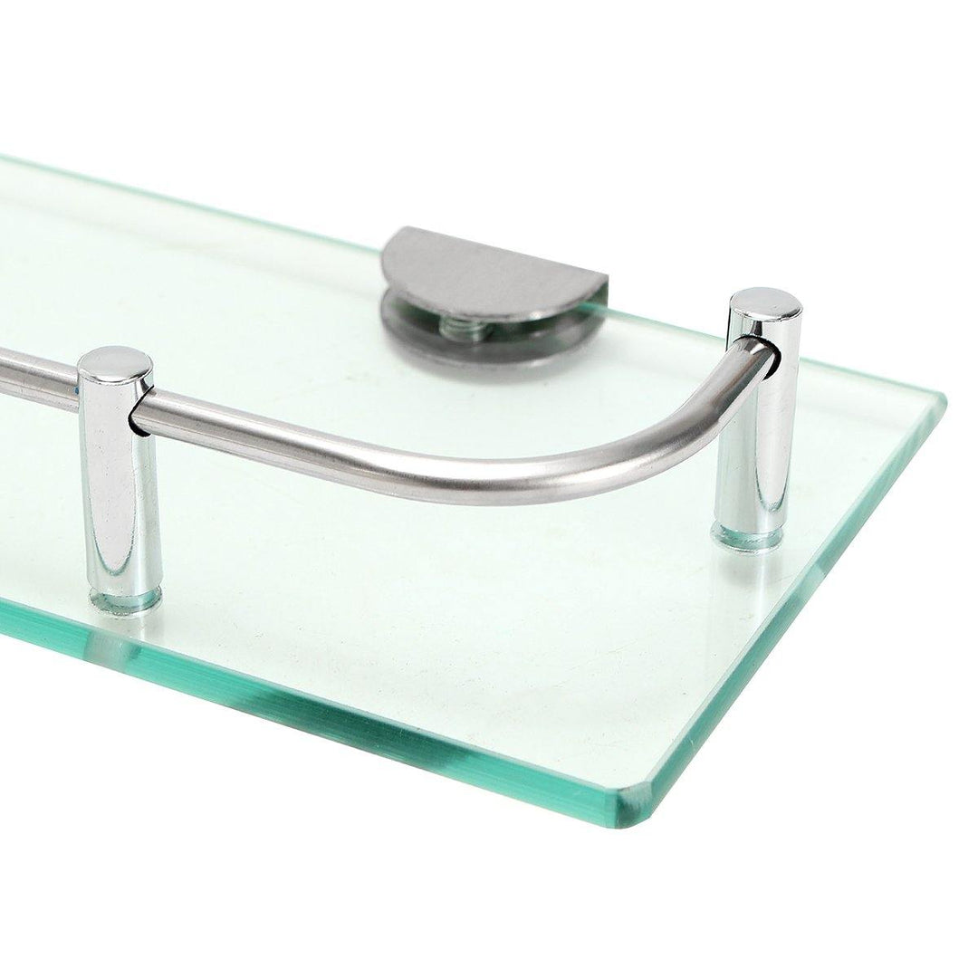 Modern Wall Mount Glass Shelf Rectangular Bathroom Shower Storage Rack Shelf with Rail - MRSLM