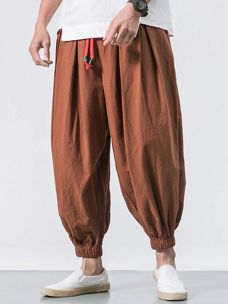 Men Cotton Loose Comfy Baggy Vintage Drawstring Jogger Casual Harem Pants - MRSLM