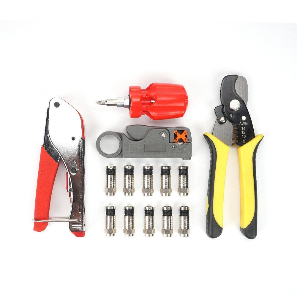 KT-54H10 Multi-Function Network Crimping Clamp Breaking and Cutting Rotary Coaxial Cable Stripping Pliers Combination Set - MRSLM