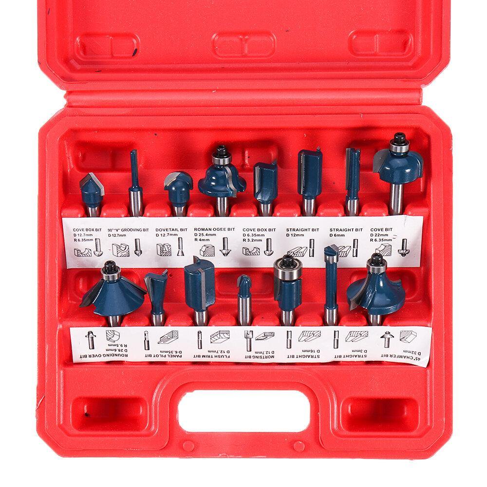 12/15Pcs 1/4 Inch Shank Router Bit Set Woodworking 6.35mm Shank Drill Bits For Trimming Engraving Machine - MRSLM