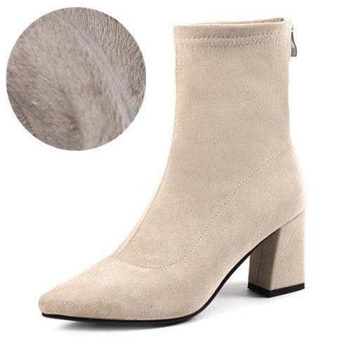 Women's Ankle Winter High-heeled Mid-tube Pointed Toe Thick-heeled Martin Boots - MRSLM