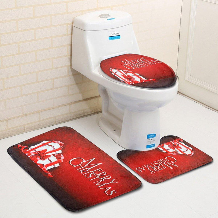 3PCS Christmas Home Decoration Santa Snowman Bathroom Toilet Seat Covers Mat Set - MRSLM