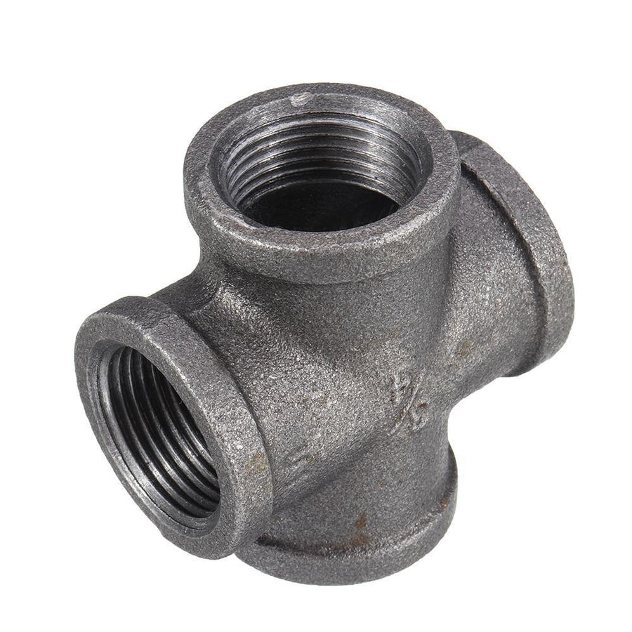 1/2" 3/4" 1" Cross 4 Way Pipe Fitting Malleable Iron Black Female Tube Connector - MRSLM