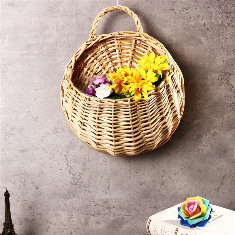 Rustic Wicker Rattan Wall Hanging Flower Baskets Pot Home Balcony Wedding Decor Gift - MRSLM