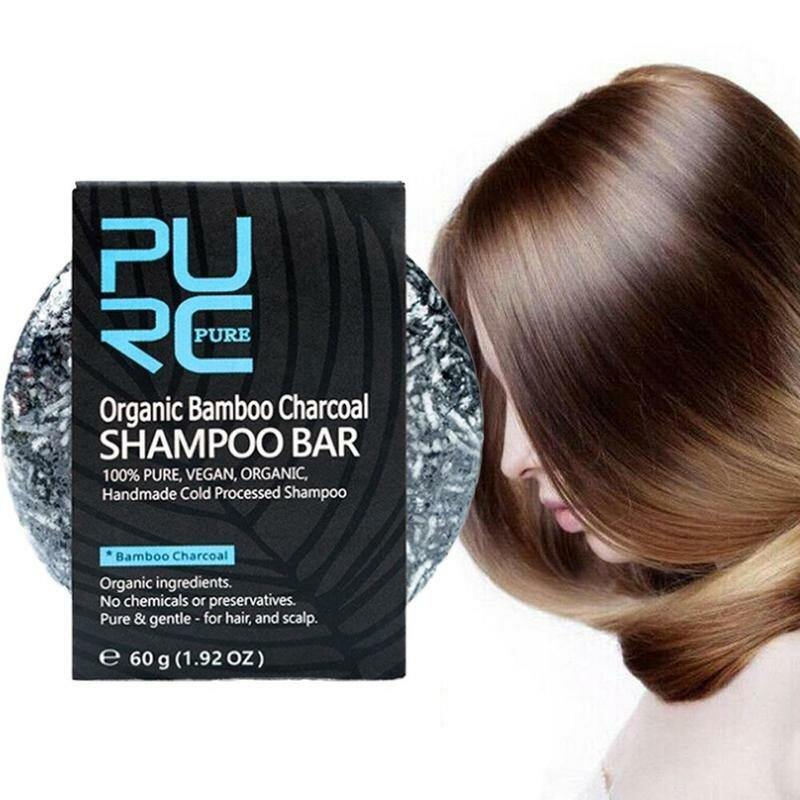 PURC Organic Bamboo Charcoal Shampoo Bar Clean Detox Soap Black Hair Color Dye Treatment Hair Shampoo Shiny Hair Treatment Soap - MRSLM