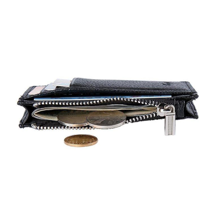 Men Anti-Theft RFID Blocking Wallet Thin Faux Leather Zipper Wallet Purse Coin Bag - MRSLM