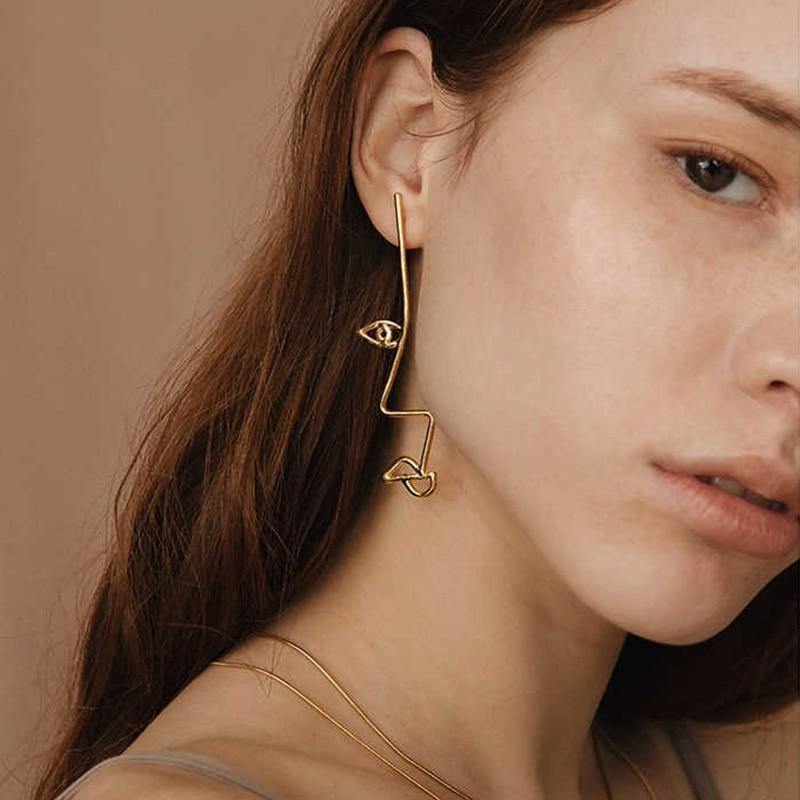 Asymmetrical Van Gogh Abstract Style Face Stud Earrings For Women Chic Earrings boucles d'oreilles - MRSLM