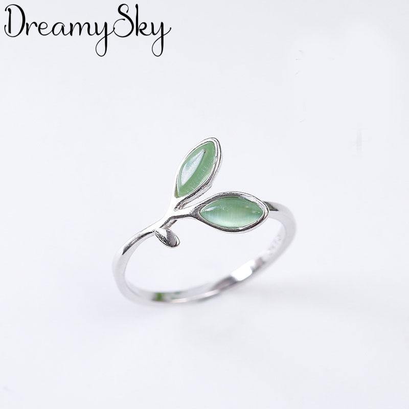 Bohemian Vintage Opal Leaf Rings For Girls Gifts Jewelry Romantic New Adjustable Size Finger Ring - MRSLM
