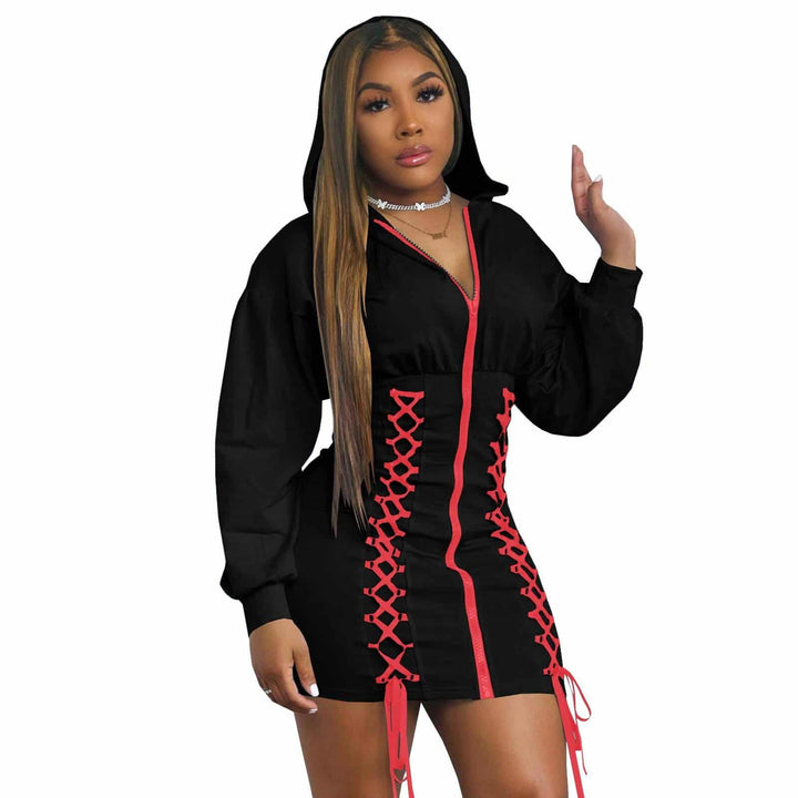 Hooded Dresses with Zipper