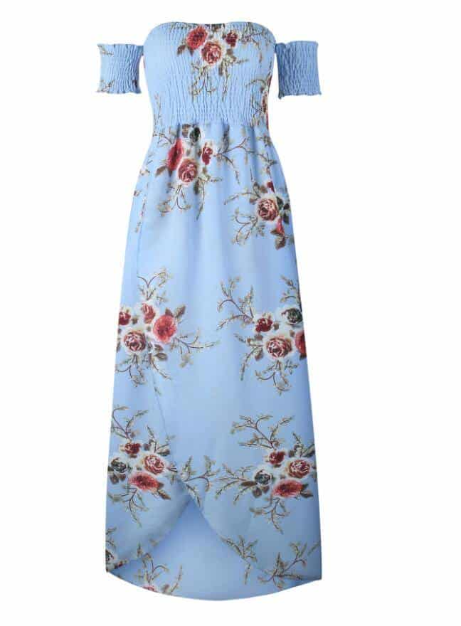 Women's Boho Off Shoulder Dress With Floral Print