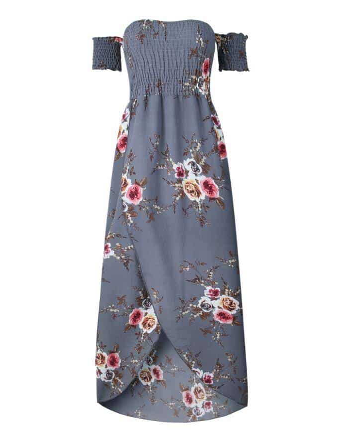 Women's Boho Off Shoulder Dress With Floral Print