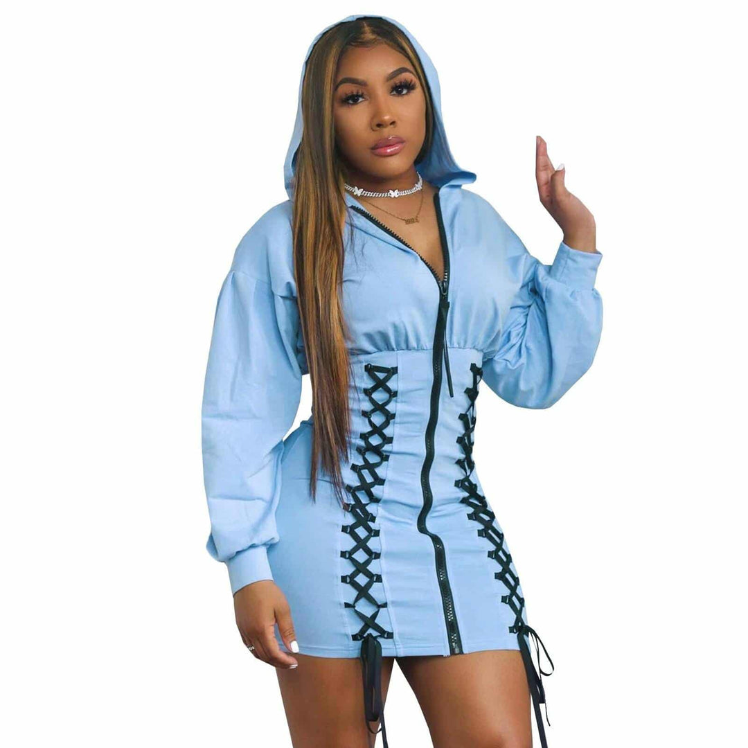 Hooded Dresses with Zipper