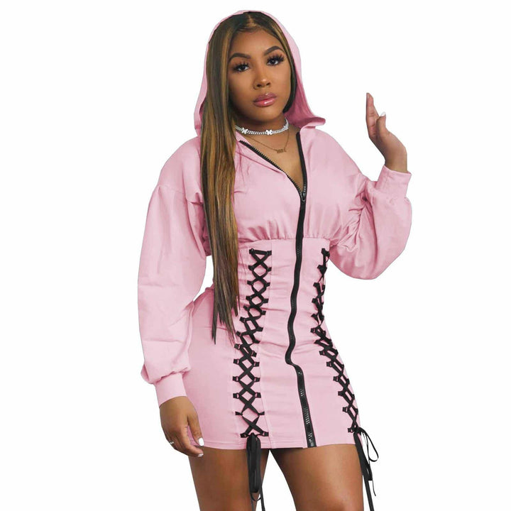 Hooded Dresses with Zipper