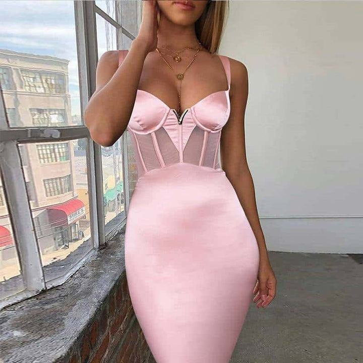 Sexy Women's Bodycon Dress with Mesh Detail