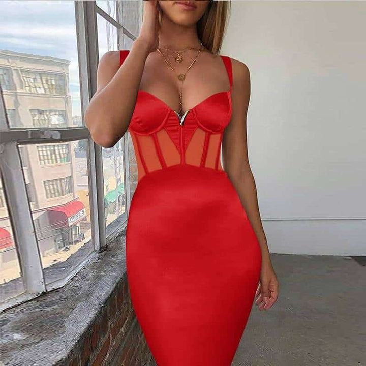 Sexy Women's Bodycon Dress with Mesh Detail