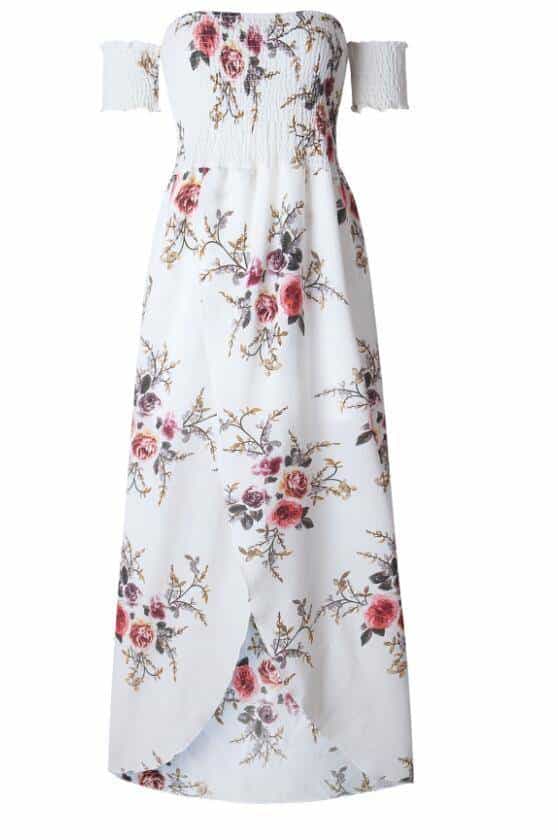 Women's Boho Off Shoulder Dress With Floral Print