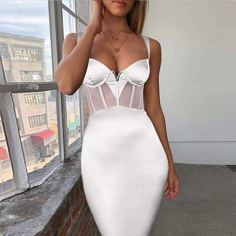 Sexy Women's Bodycon Dress with Mesh Detail