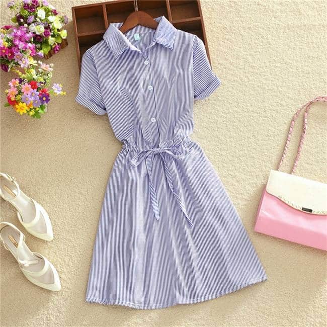 Elegant Striped Cotton Shirt Dresses