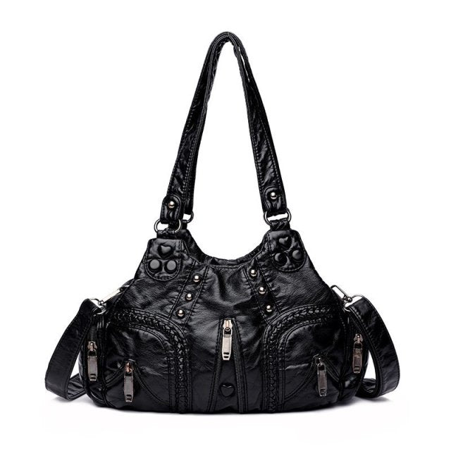 Fashion High Quality Washed PU Leather Handbag Ladies Daily Bag Gift Handbag Large Capacity Shoulder Bags Purse 2020 new Ladies - MRSLM