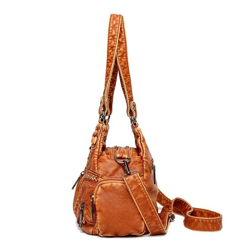 Fashion High Quality Washed PU Leather Handbag Ladies Daily Bag Gift Handbag Large Capacity Shoulder Bags Purse 2020 new Ladies - MRSLM