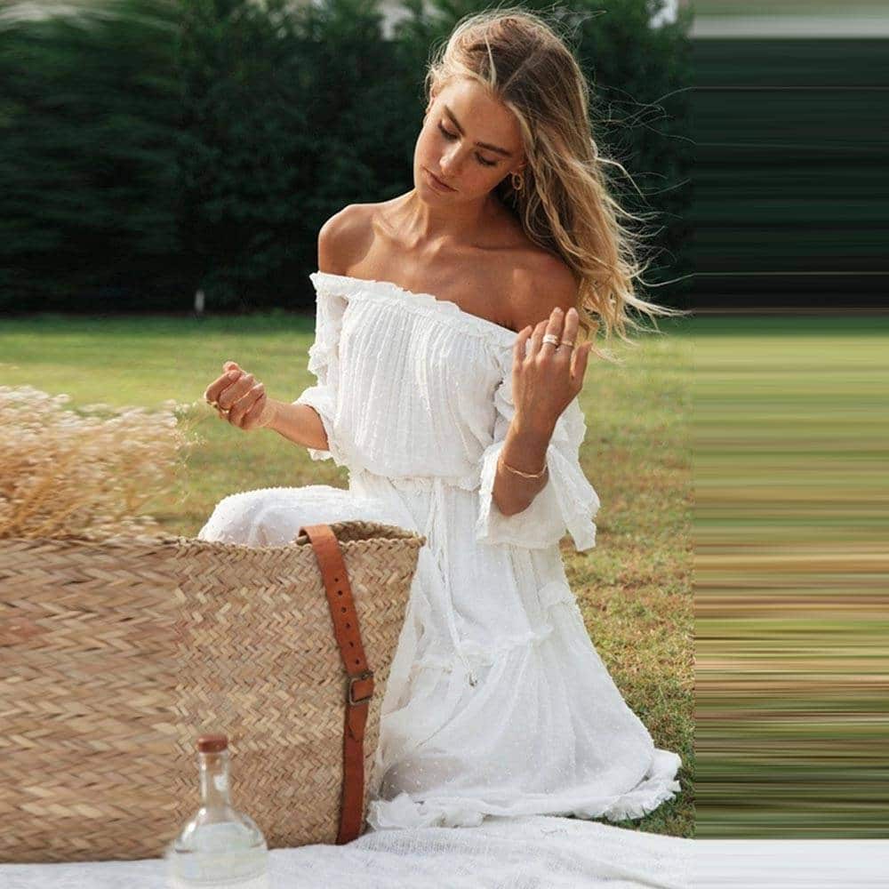 Freedom White Off shoulder Midi Dress for Women