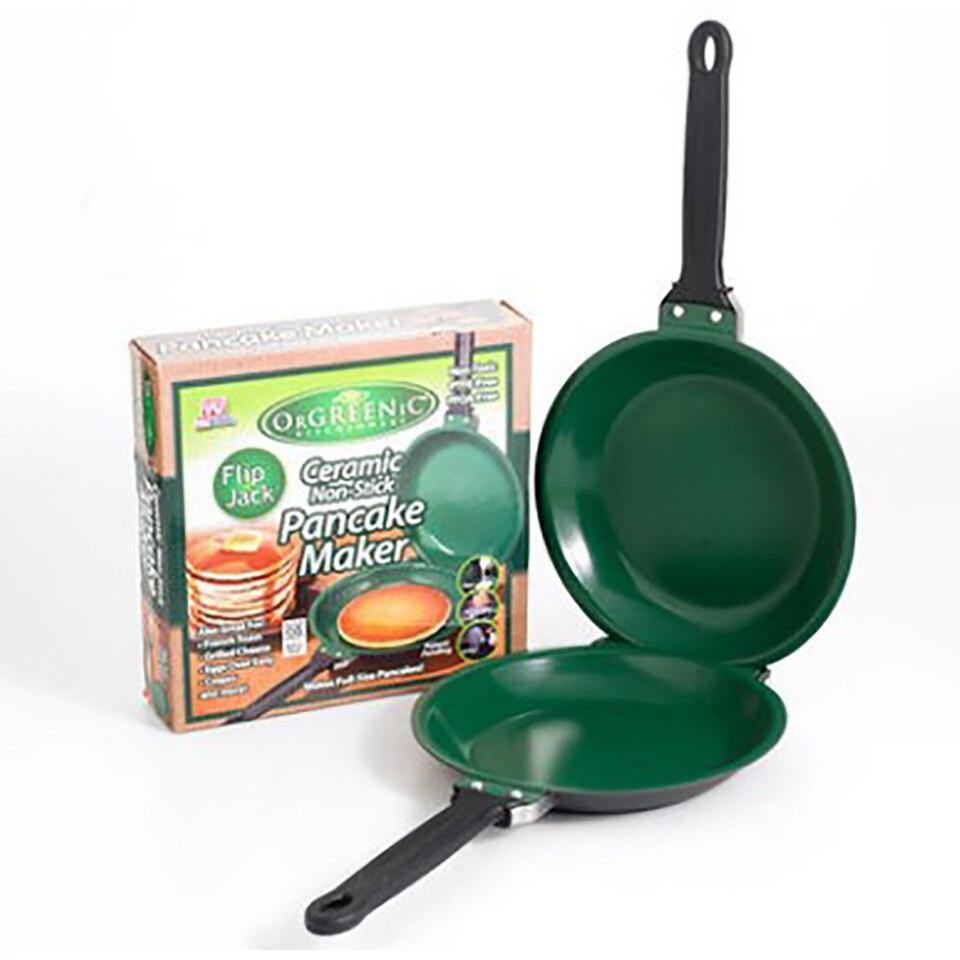 Double Side Frying Pan Green Non-stick Flip Frying Pan With Ceramic Coating Pancake Maker For Household Kitchen Cookware - MRSLM