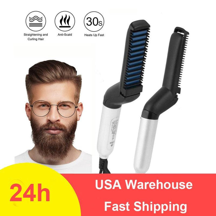 Multifunctional Hair Comb Brush Quick Beard Straightener Men's Hair Straightening Flat Iron Heated Hair Comb Show Cap Styler - MRSLM