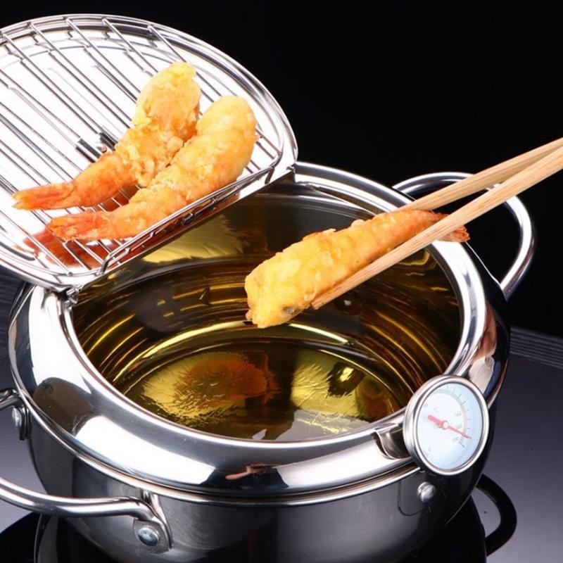 MOM's HAND Kitchen Deep Frying Pot Thermometer Tempura Fryer Pan Temperature Control Fried Chicken Pot Cooking Tools - MRSLM
