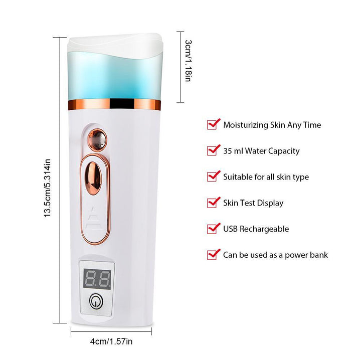 Ultrasonic Nano Facial Mister Face Nebulizer Cooler Skin Moisture Tester Analyzer Moisturizing Beauty Sprayer Skin Care Tool - MRSLM