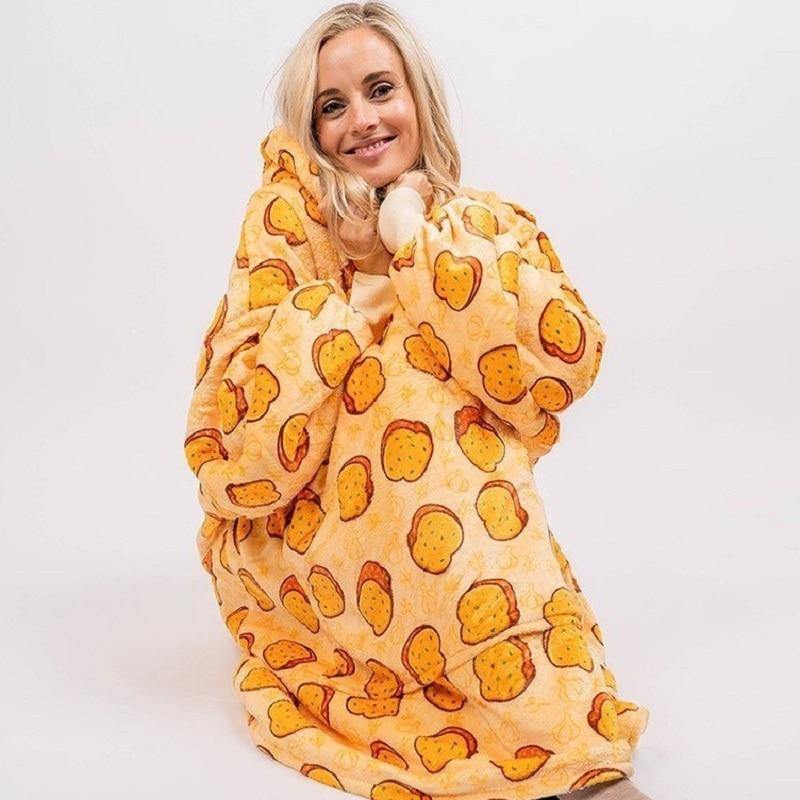 Plush thick printed blanket, cloak lazy blanket, hooded blanket, nap warm air-conditioning blanket - MRSLM