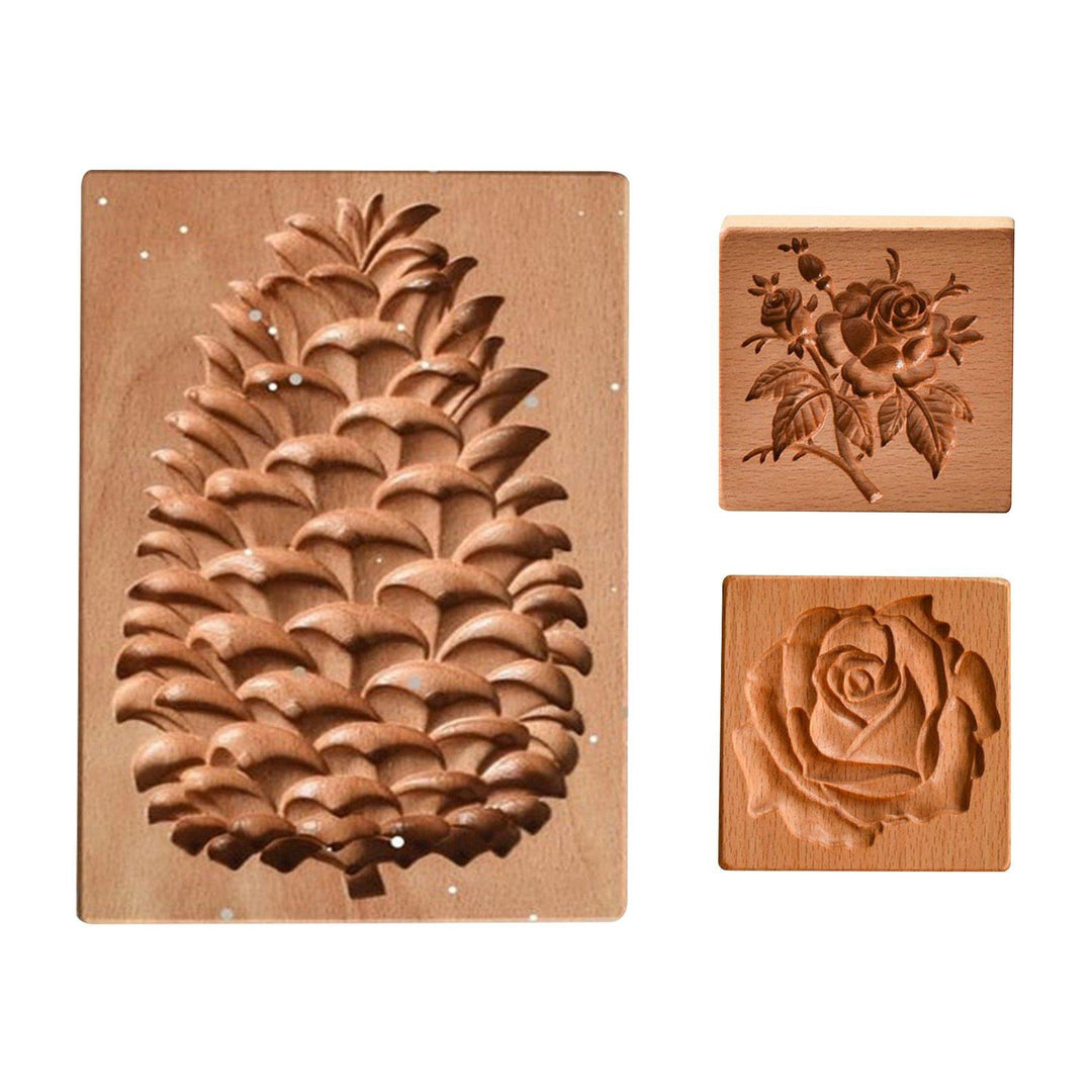 Flower Rose Pinecone Cookie Cutter 3D Biscuit Mold Wooden Gingerbread Cookie Stamp Embossing Baking Mold For Kitchen - MRSLM