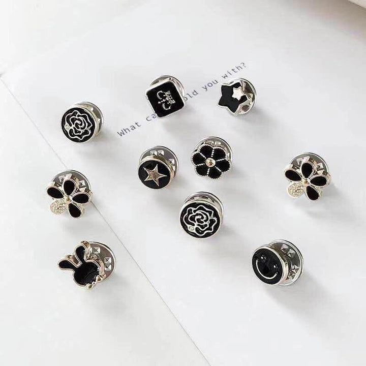 10pcs Button Brooch Set Imitation Pearl Rhinestones Pin Coat Clothes Accessories Gift Prevent Exposure Brooches for Women - MRSLM