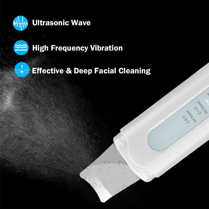 Ultrasonic Ion Skin Scrubber Cleaner Face Lift Peeling Extractor Deep Cleaning Beauty Device + Facial Steamer Sprayer - MRSLM