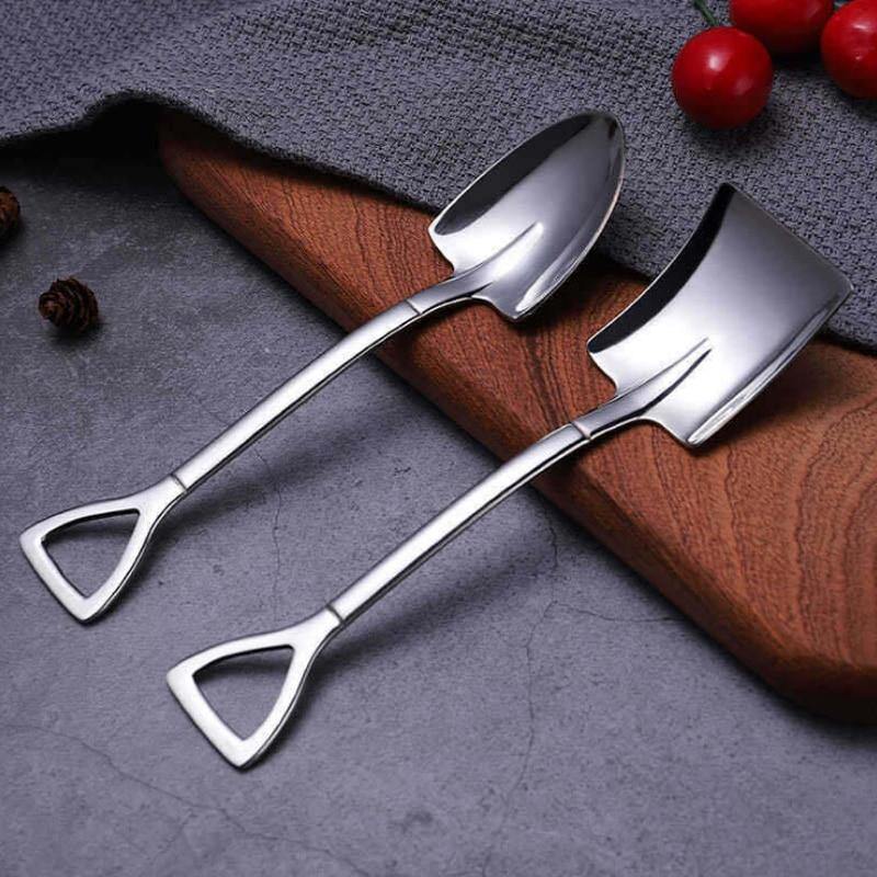 2PCS Set Cute Dessert Spoons Mini Coffee Spoon Shovel Shape Retro Square Head Small Spoon For Ice Cream Metal Stainless Steel - MRSLM
