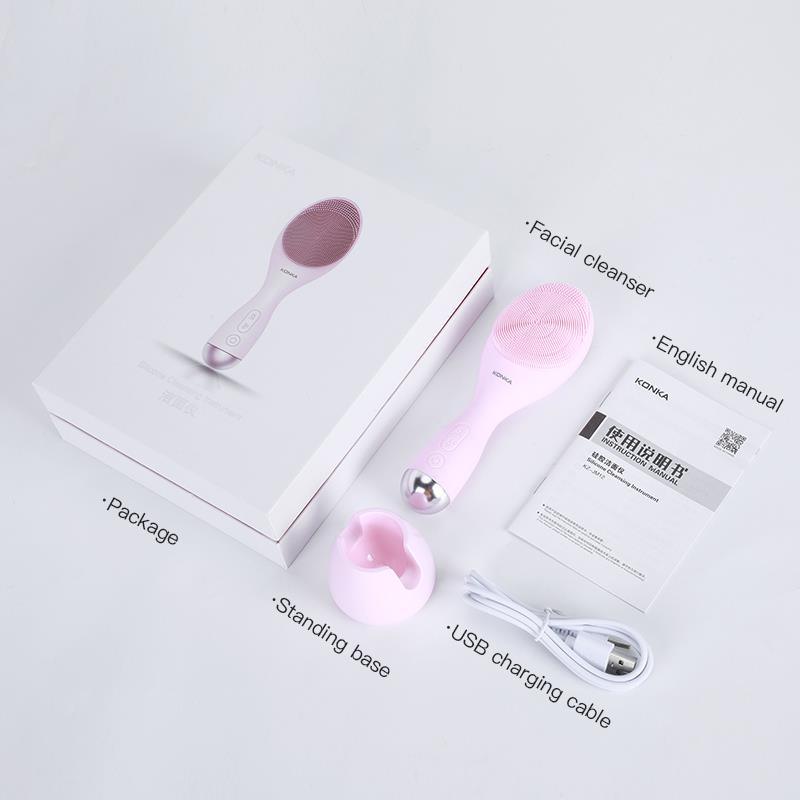 KONKA Electric face cleansing brush Silicone USB facial cleansing brush Skin care cleanine machine IPX6 waterproof (Pink) - MRSLM