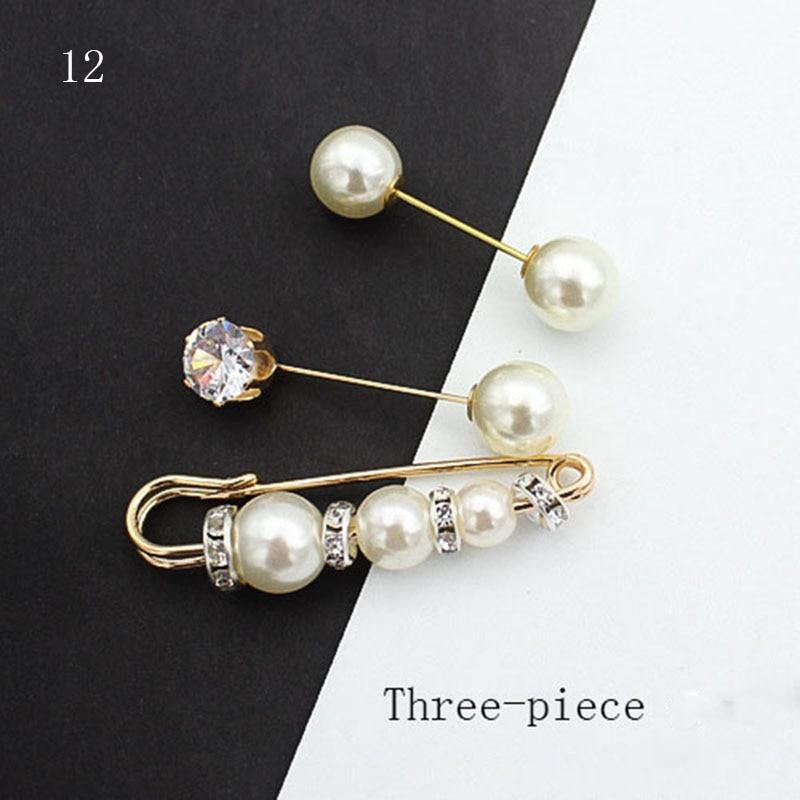 10pcs Button Brooch Set Imitation Pearl Rhinestones Pin Coat Clothes Accessories Gift Prevent Exposure Brooches for Women - MRSLM