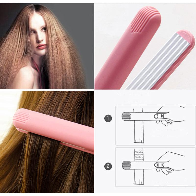 Mini Pink Ceramic Electronic Hair Straightener Iron Chapinha Straightening Corrugated Irons Hair Crimper Styling Tools 100~240V - MRSLM