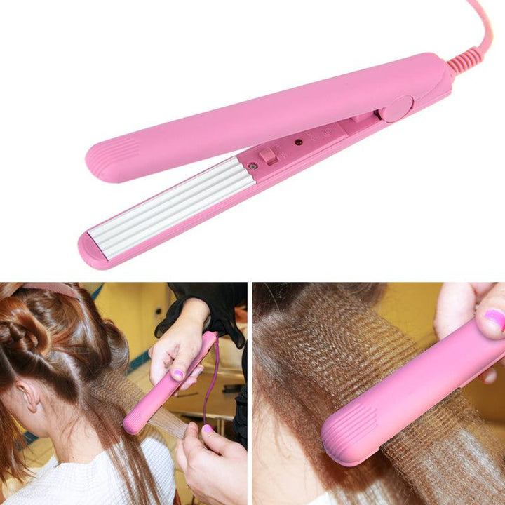 Mini Pink Ceramic Electronic Hair Straightener Iron Chapinha Straightening Corrugated Irons Hair Crimper Styling Tools 100~240V - MRSLM