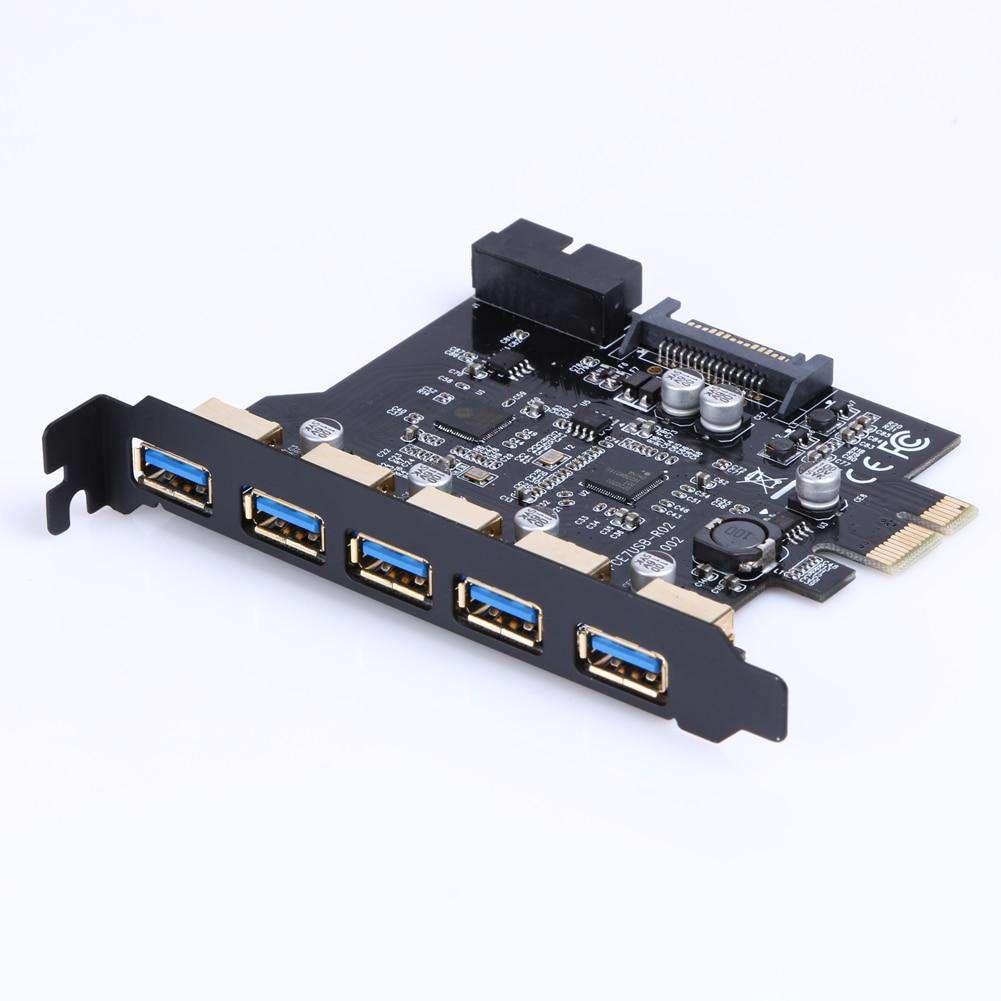 Super Speed PCI-E to USB 3.0 19-Pin 5 Port PCI Express Expansion Card Adapter SATA 15Pin Connector with Driver CD for Desktop - MRSLM