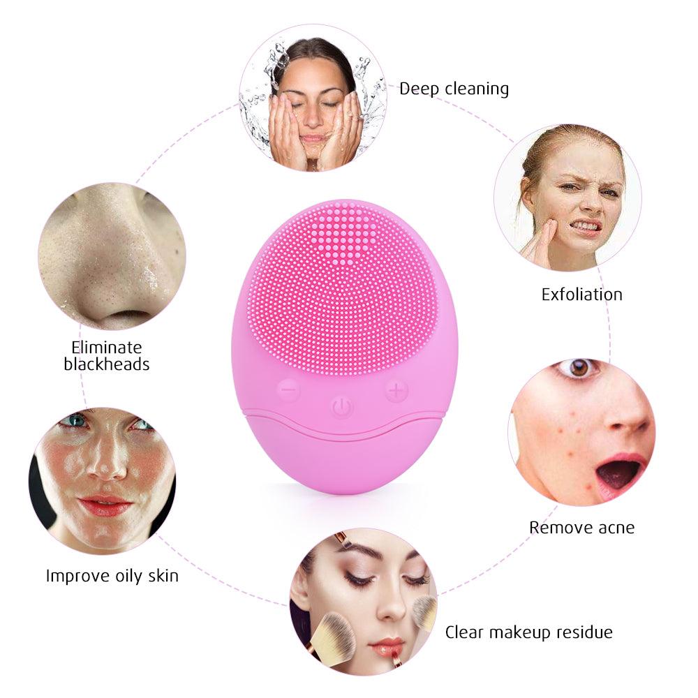Electric Face Brush Silicone Sonic Face Brush Rechargeable Ultrasonic Pore Cleanser Skin Massager Facial Cleansing Device - MRSLM