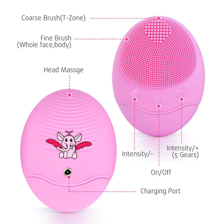 Electric Face Brush Silicone Sonic Face Brush Rechargeable Ultrasonic Pore Cleanser Skin Massager Facial Cleansing Device - MRSLM