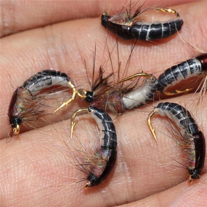 Hot 6Pcs/Set #12 Realistic Nymph Scud Fly for Trout Fishing Artificial Insect Bait Lure Simulated Scud Worm Fishing Lure (1) - MRSLM