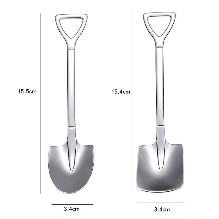 2PCS Set Cute Dessert Spoons Mini Coffee Spoon Shovel Shape Retro Square Head Small Spoon For Ice Cream Metal Stainless Steel - MRSLM