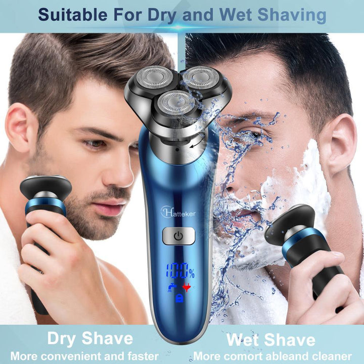 HATTEKER 4 in 1 Rotary Electric Shaver Facial Electric Razor USB Rechargeable Men's Grooming Kit Beard Shaving Machine - MRSLM