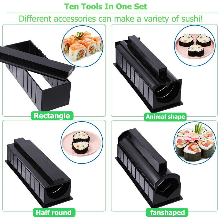 10 Pcs DIY Sushi Maker Set Sushi Making Tools Japanese Rice Ball Mold Sushi Roll Mould Multifunctional Kitchen Cooking Tools - MRSLM