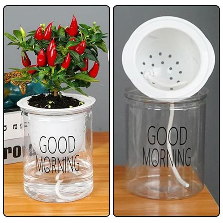 2-Layer Plant Pot Self-watering Pots with Water Container Round Decorative Flower Pot and planter for Garden and Home Decoration - MRSLM
