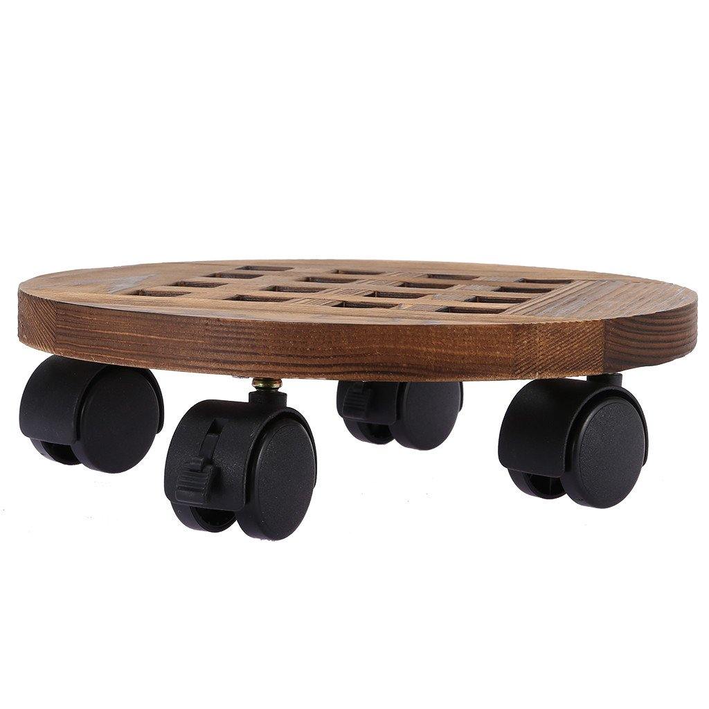 Rolling Wooden Planter Caddy Potted Plant Stand With Wheels Round (Charcoal Color) - MRSLM